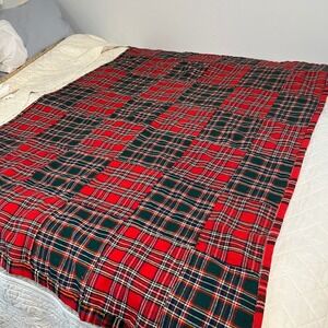 Classic Plaid Quilt Blanket Red Green White Cozy Throw Bedding vintage patchwork